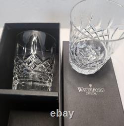 2 WATERFORD CRYSTAL LISMORE DOUBLE OLD FASHIONED GLASSES 12 OZ With STORAGE BOX