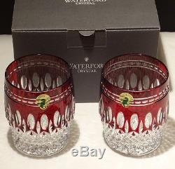 2 Waterford Clarendon Double Old Fashioned Glasses Ruby Red New In Original Box