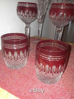 2 Waterford Crystal Claredon Ruby Pattern Double Old Fashioned Whiskey Glasses