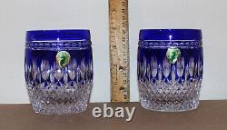 2- Waterford Crystal Clarendon Cobalt (DOF) Double Old Fashioned Glasses 4- NIB