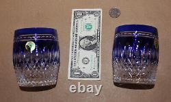 2- Waterford Crystal Clarendon Cobalt (DOF) Double Old Fashioned Glasses 4- NIB