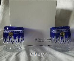 2 Waterford Crystal Clarendon Double Old Fashioned Glasses Cobalt Blue New