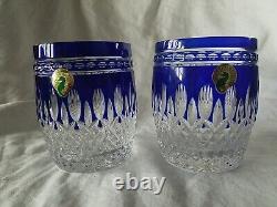 2 Waterford Crystal Clarendon Double Old Fashioned Glasses Cobalt Blue New
