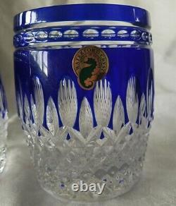 2 Waterford Crystal Clarendon Double Old Fashioned Glasses Cobalt Blue New
