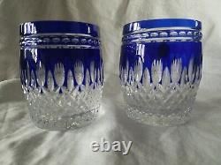 2 Waterford Crystal Clarendon Double Old Fashioned Glasses Cobalt Blue New
