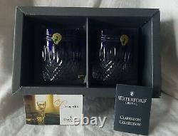 2 Waterford Crystal Clarendon Double Old Fashioned Glasses Cobalt Blue Nib
