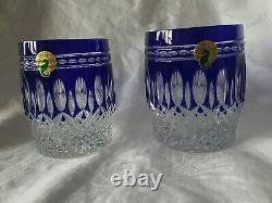2 Waterford Crystal Clarendon Double Old Fashioned Glasses Cobalt Blue Nib