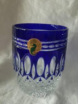 2 Waterford Crystal Clarendon Double Old Fashioned Glasses Cobalt Blue Nib