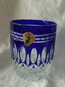 2 Waterford Crystal Clarendon Double Old Fashioned Glasses Cobalt Blue Nib