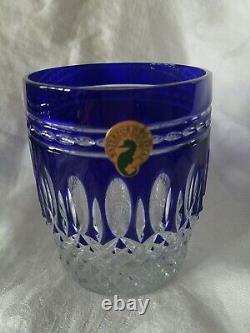 2 Waterford Crystal Clarendon Double Old Fashioned Glasses Cobalt Blue Nib