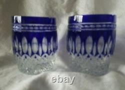 2 Waterford Crystal Clarendon Double Old Fashioned Glasses Cobalt Blue Nib