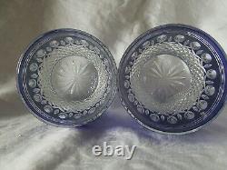 2 Waterford Crystal Clarendon Double Old Fashioned Glasses Cobalt Blue Nib
