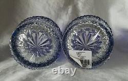 2 Waterford Crystal Clarendon Double Old Fashioned Glasses Cobalt Blue Nib