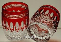 2 Waterford Crystal Clarendon Double Old Fashioned Glasses Ruby Red 4 1/8