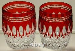 2 Waterford Crystal Clarendon Double Old Fashioned Glasses Ruby Red 4 1/8