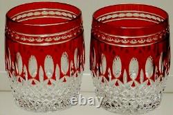 2 Waterford Crystal Clarendon Double Old Fashioned Glasses Ruby Red 4 1/8