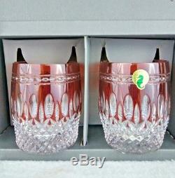 2 Waterford Crystal Clarendon Ruby Red Double Old Fashioned Glasses New In Box
