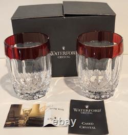 2 Waterford Crystal Double Old Fashioned Simply Red Cased Glasses
