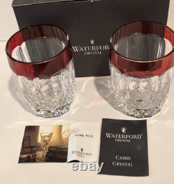 2 Waterford Crystal Double Old Fashioned Simply Red Cased Glasses