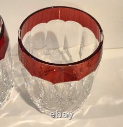 2 Waterford Crystal Double Old Fashioned Simply Red Cased Glasses