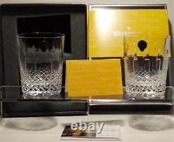 2 Waterford Crystal Happy Birthday Double Old Fashioned Tumbler Glasses 4 3/8