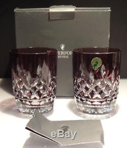 2 Waterford Crystal Lismore Amethyst Double Old Fashioned Tumbler Glass In Box