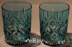 2 Waterford Crystal Lismore Aqua Double Old Fashioned Tumbler Glasses