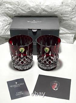 2 Waterford Crystal Lismore Ruby Red Double Old Fashioned Tumbler Glasses 4 3/8