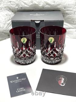 2 Waterford Crystal Lismore Ruby Red Double Old Fashioned Tumbler Glasses 4 3/8