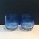 2 Waterford Crystal Mixology Aragon Blue Double Old Fashioned Glasses Cr1822
