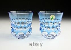 2 Waterford Crystal Simply Pastel Blue Double Old Fashioned Tumblers Cut Glass