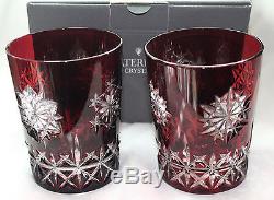 2 Waterford Red SNOW CRYSTALS DOF (Double Old Fashioned), signed BOXED
