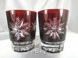 2 Waterford Ruby Red & Clear Snow Crystals Double Old Fashioned Glasses Mib