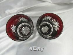 2 Waterford Ruby Red & Clear Snow Crystals Double Old Fashioned Glasses Mib