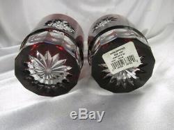 2 Waterford Ruby Red & Clear Snow Crystals Double Old Fashioned Glasses Mib