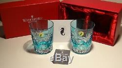 2 Waterford Snow Crystal Double Old Fashioned Glasses Aqua In Original Box