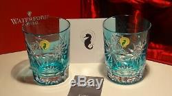 2 Waterford Snow Crystal Double Old Fashioned Glasses Aqua In Original Box