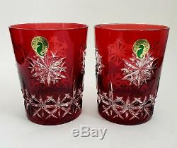 2 Waterford Snow Crystals Ruby Red Double Old Fashioned DOF Glasses Box Labels