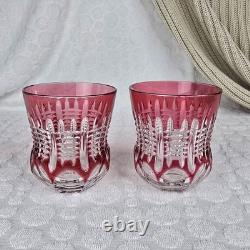 2 pc Waterford Simply PINK ROSE Double Old Fashioned Glasses