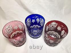 (3) Hungary 4 Inch Handblown OLD FASHIONED Crystal (Red, Pink, Cobalt)