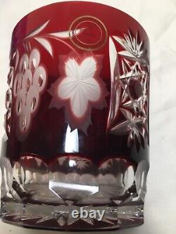 (3) Hungary 4 Inch Handblown OLD FASHIONED Crystal (Red, Pink, Cobalt)