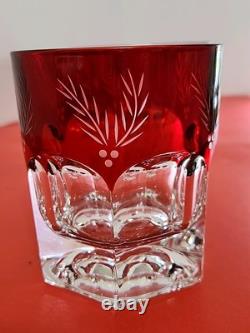 3 Lenox Winter Greetings Double Old Fashioned Glass Ruby ETCHED TO CLEAR MINT