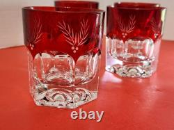3 Lenox Winter Greetings Double Old Fashioned Glass Ruby ETCHED TO CLEAR MINT