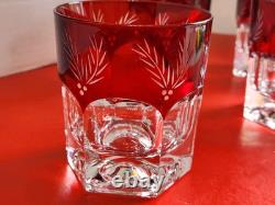 3 Lenox Winter Greetings Double Old Fashioned Glass Ruby ETCHED TO CLEAR MINT