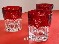 3 Lenox Winter Greetings Double Old Fashioned Glass Ruby ETCHED TO CLEAR MINT