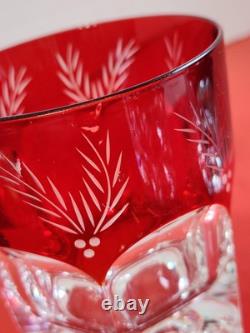 3 Lenox Winter Greetings Double Old Fashioned Glass Ruby ETCHED TO CLEAR MINT
