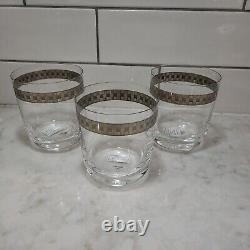 3 Miller Rogaska Emerald Double Old Fashioned Silver Trim Crystal Glasses
