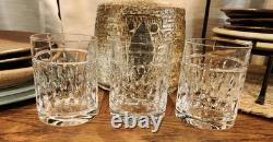 3 Ralph Lauren Aston Double Old Fashioned Whiskey Glasses Crystal Vert Cut Rim