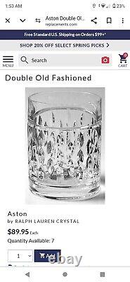 3 Ralph Lauren Crystal ASTON Double Old Fashioned Low-ball Whiskey Glasses