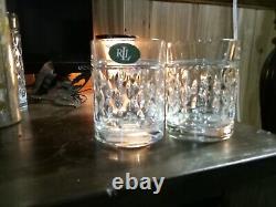 3 Ralph Lauren Crystal ASTON Double Old Fashioned Low-ball Whiskey Glasses